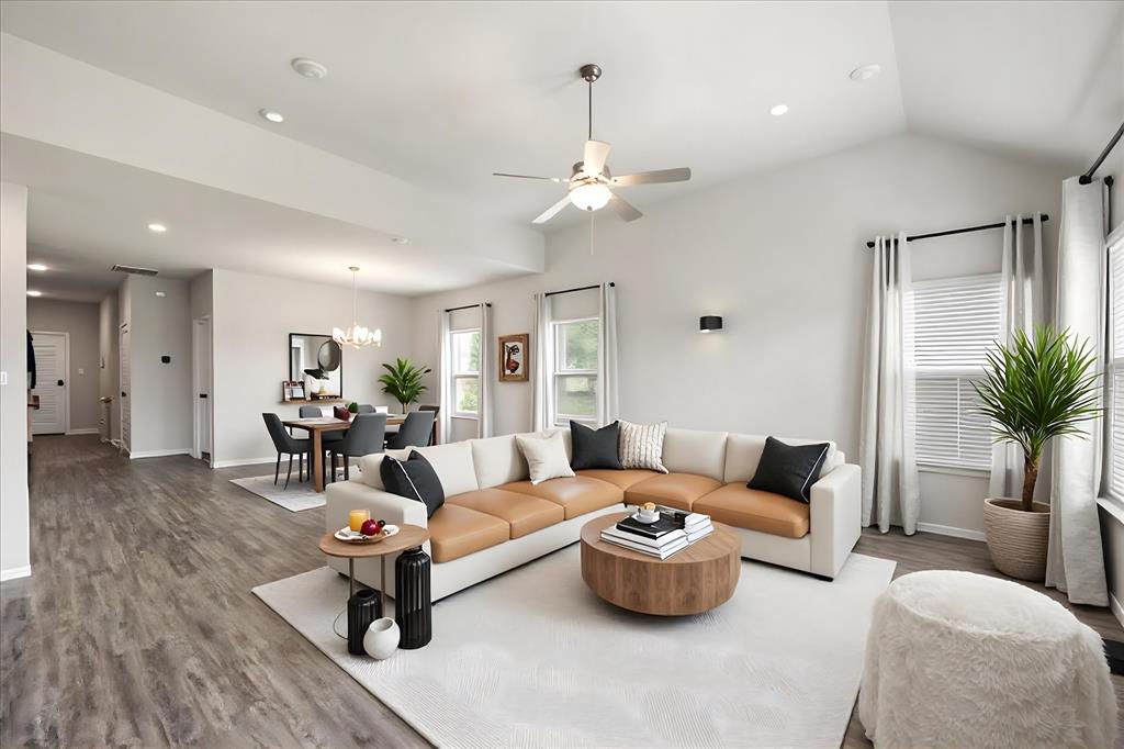 6910 Prairieside Trail Venus, TX 76084 - Photo 9 of 40 * VIRTUALLY STAGED * The open-concept living area features recessed lighting, and durable flooring throughout