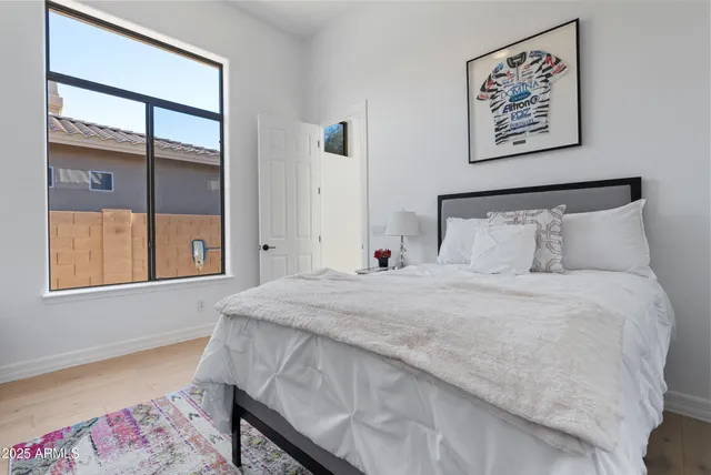 an aerial view of a house with a outdoor space