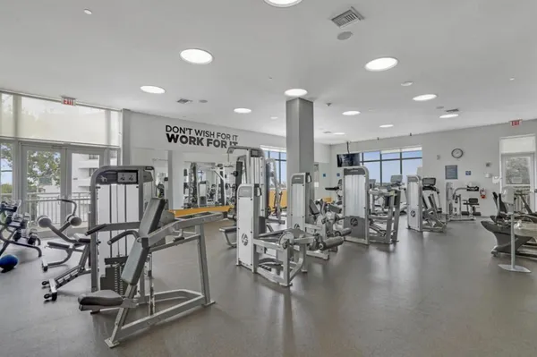 a view of a room with gym equipment