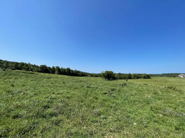 a view of a green field with an ocean view