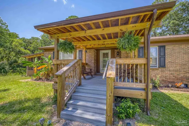 a porch with seating space