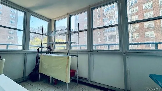 a room with window and stairs