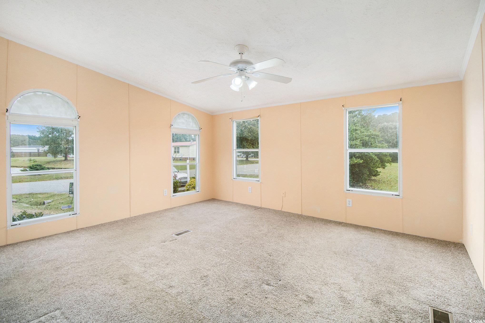 3804 Stern Drive Conway, SC 29526 - Photo 21 of 38 Carpeted spare room with plenty of natural light, ceiling fan, and crown molding