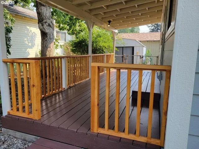 a view of wooden balcony