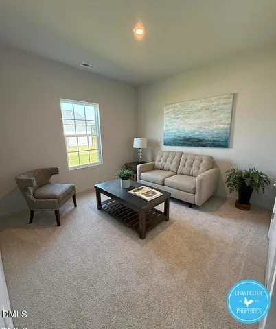a living room with furniture and a rug