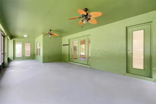 a view of a room with a large window