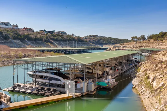 a view of a lake with a city