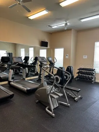 a room with gym equipment
