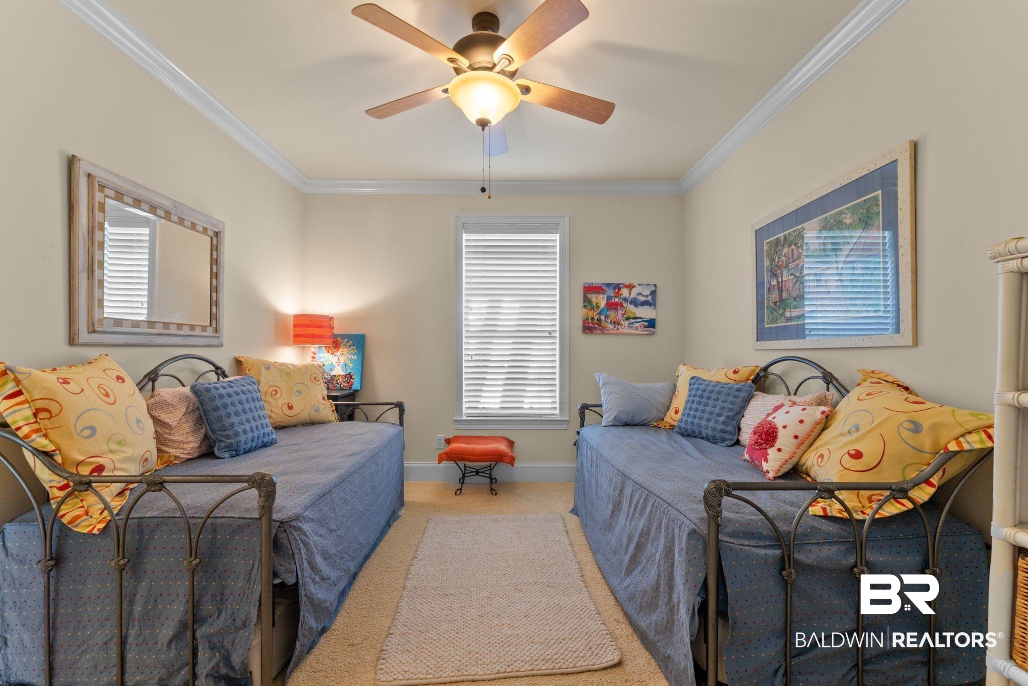 30818 River Road Orange Beach, AL 36561 - Photo 69 of 81 Carpeted bedroom featuring crown molding and a ceiling fan