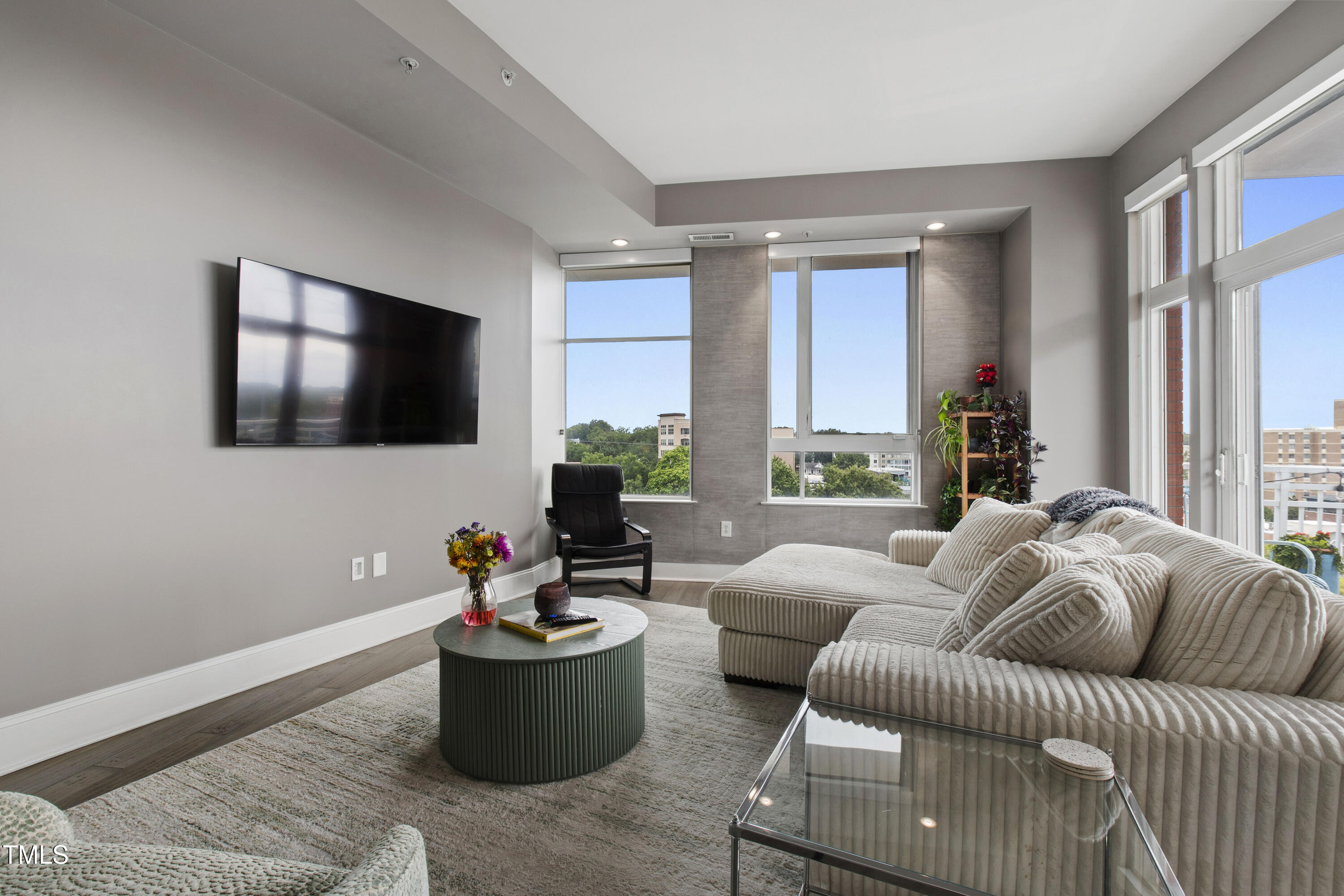 400 West North Street, Unit 610 Raleigh, NC 27603 - Photo 10 of 43 a living room with furniture and a flat screen tv