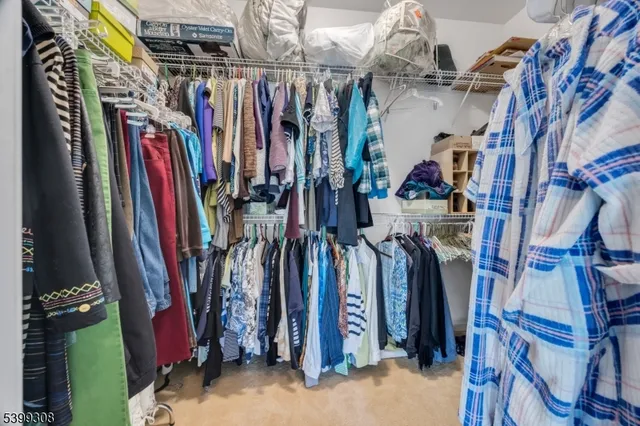 a view of walk in closet with clothes