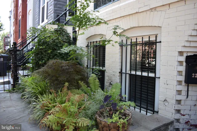 a front view of a house with a plants