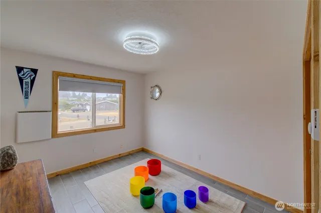 a room with toys and a window