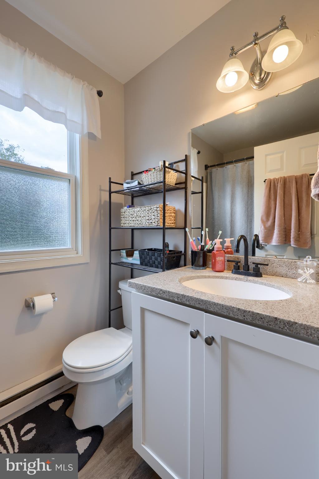 425 Cardinal Road Lititz, PA 17543 - Photo 23 of 33 a bathroom with a granite countertop sink a toilet and a mirror