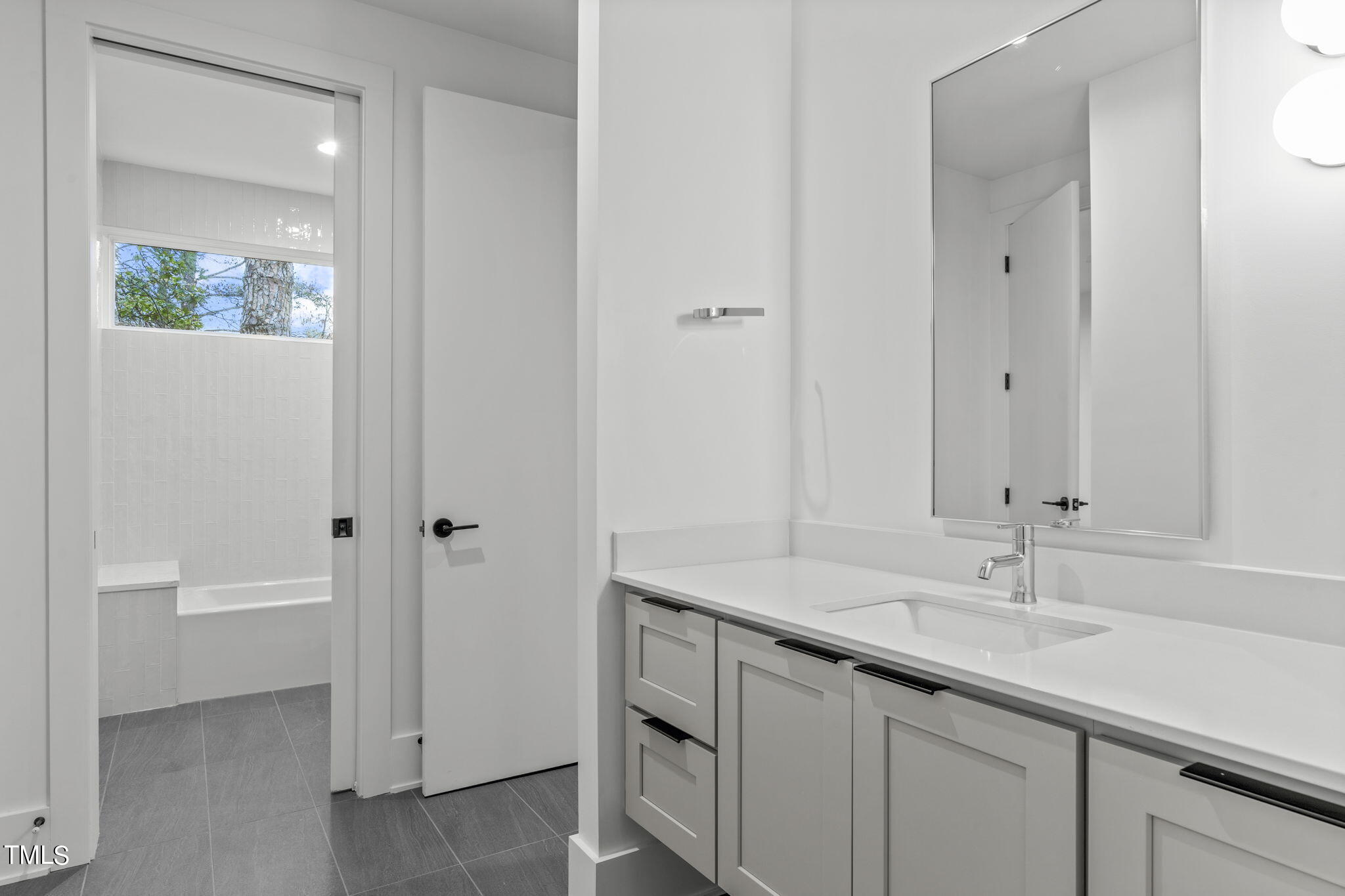 1406 Lyon Street, Unit 102 Raleigh, NC 27608 - Photo 28 of 57 a bathroom with a sink and a mirror
