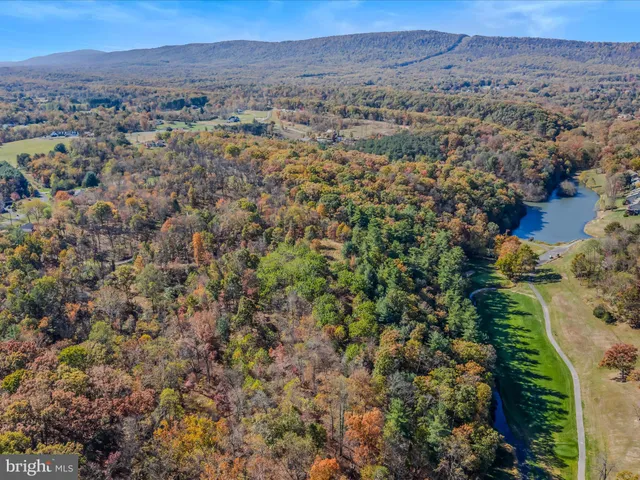 an aerial view of residential house and green space