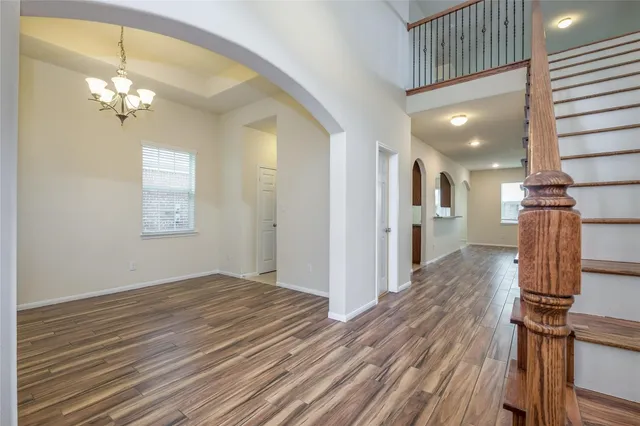 a view of a livingroom with a chandelier