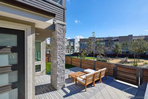a view of a terrace with outdoor seating