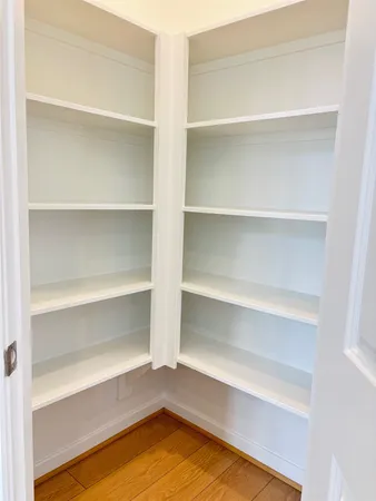 a view of walk in closet with empty racks