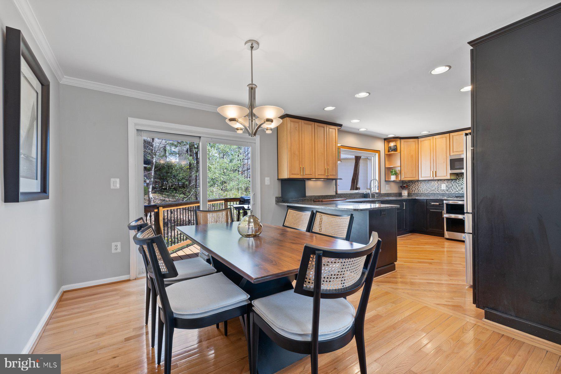 9008 Arley Drive Springfield, VA 22153 - Photo 10 of 40 a dining room with furniture a chandelier and wooden floor