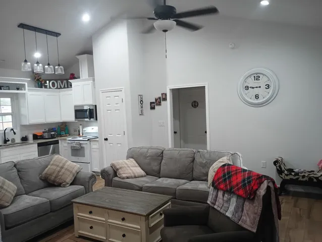 a living room with furniture and a couch