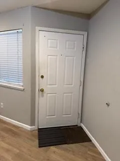 a view of wooden door