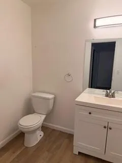 a bathroom with a toilet a sink and mirror
