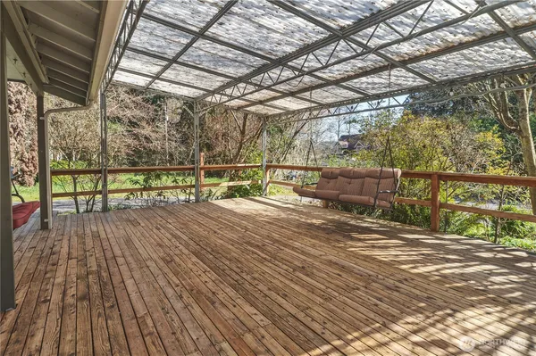 a view of a wooden deck