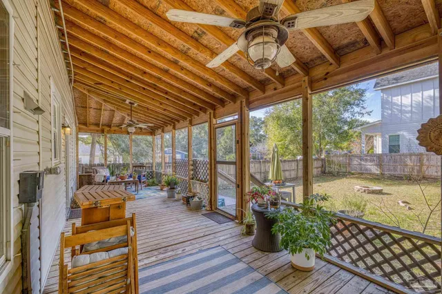 an outdoor space with furniture