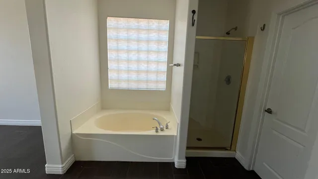 a bathroom with bathtub and a shower
