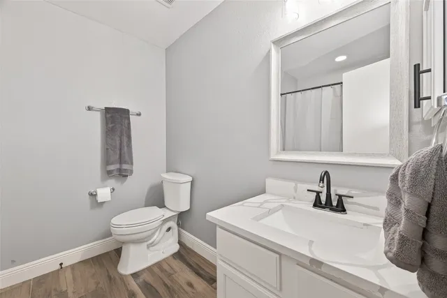 a bathroom with a sink toilet and vanity