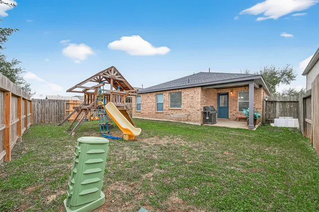 a view of a porch with a slide