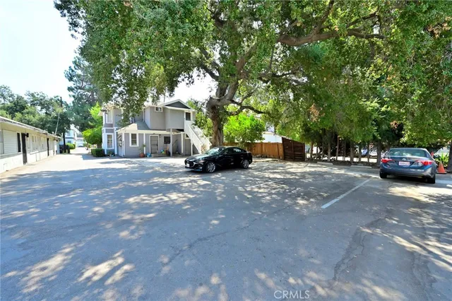 a front view of a house with a patio