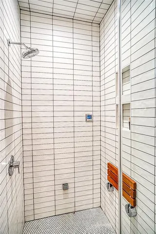 a view of a room with windows