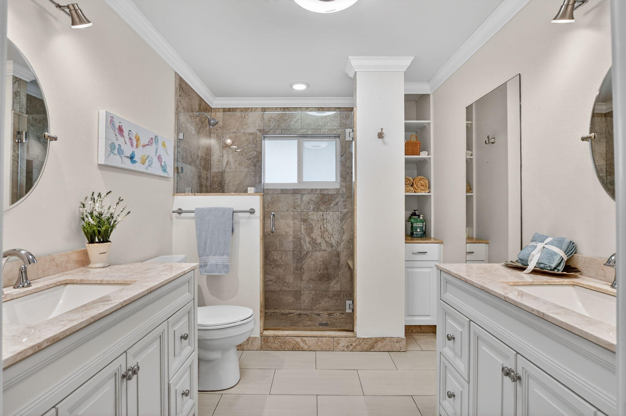 1311 Southwest 14th Avenue Boca Raton, FL 33486 - Photo 25 of 54 a bathroom with a granite countertop sink a toilet and shower