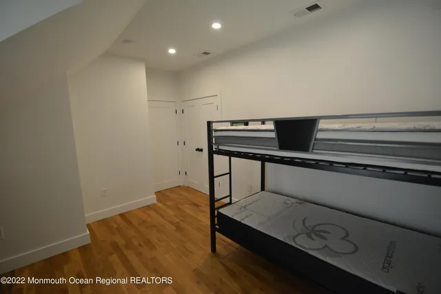 a view of workspace with hardwood wall