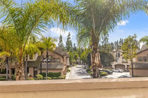 a view of street with palm trees