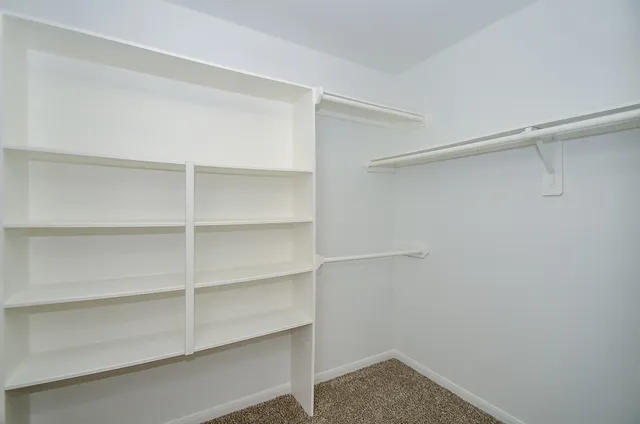 a view of walk in closet with empty racks