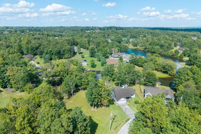 a view of a garden with a lake