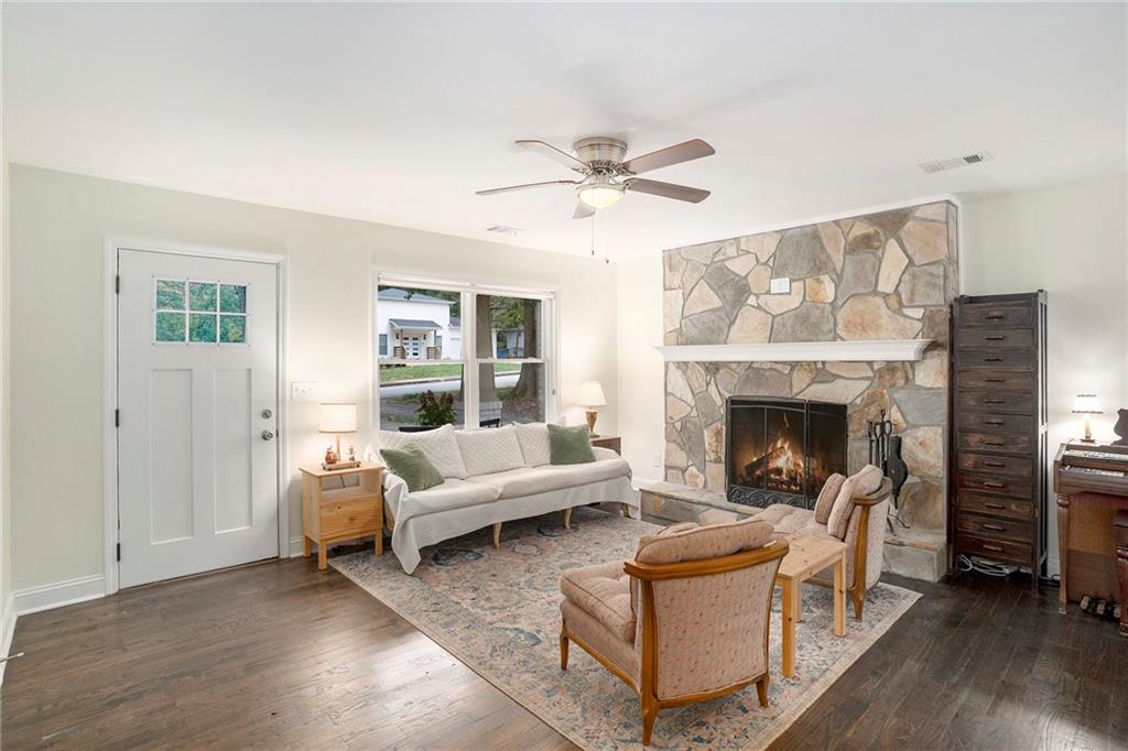 1347 Dorothy Drive Decatur, GA 30030 - Photo 5 of 38 a living room with furniture and a fireplace