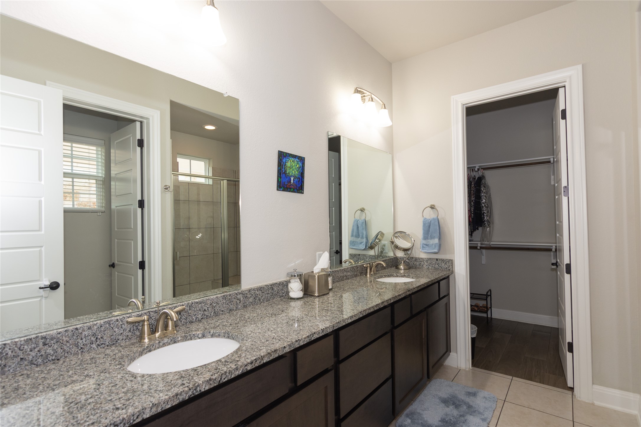 4733 Collins Street, Unit 610 Round Rock, TX 78628 - Photo 20 of 36 a bathroom with a granite countertop sink and a mirror