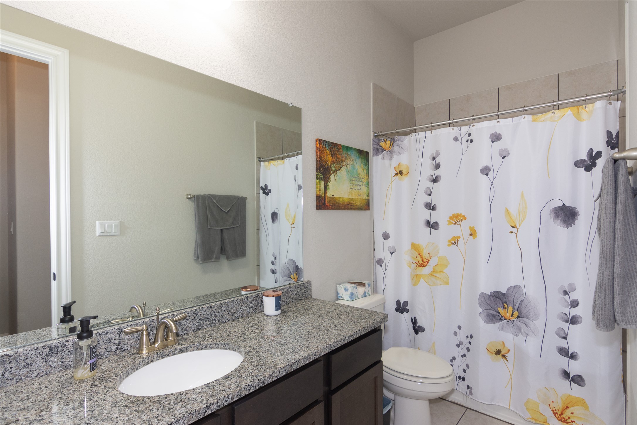 4733 Collins Street, Unit 610 Round Rock, TX 78628 - Photo 25 of 36 a bathroom with a granite countertop sink toilet and shower