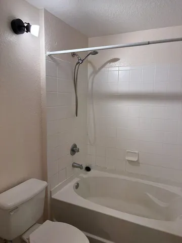 a bathroom with a toilet and a bathtub
