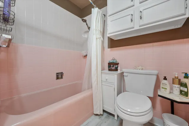a white toilet sitting next to a bath tub