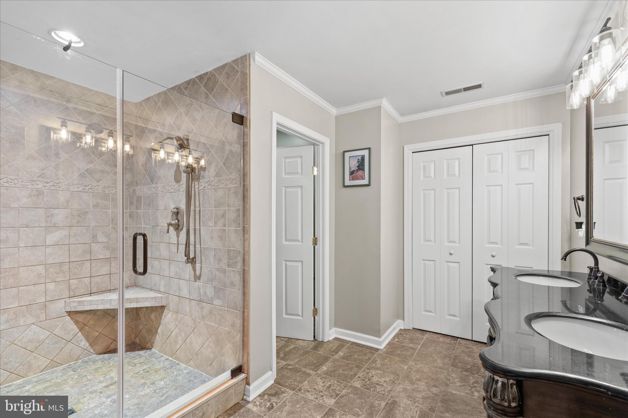 12647 Old Stage Road Bishopville, MD 21813 - Photo 38 of 84 a bathroom with a granite countertop sink a toilet and shower