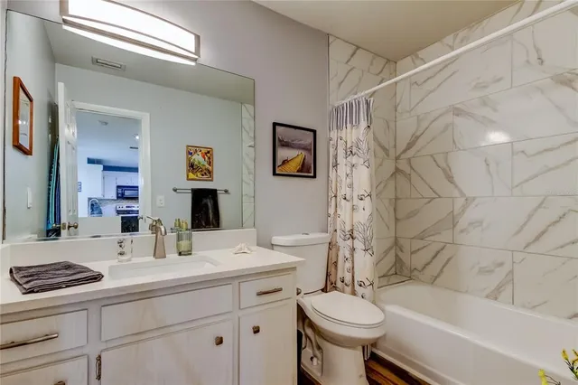 a view of a lake with a terrace