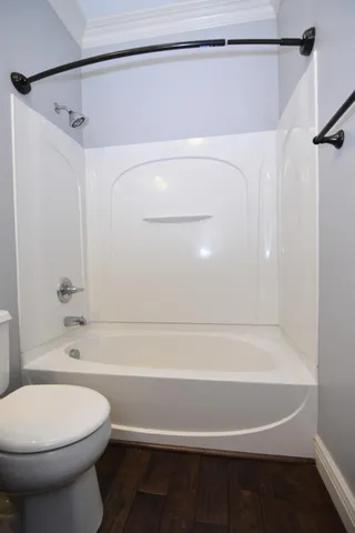 a bathroom with a toilet and a bathtub