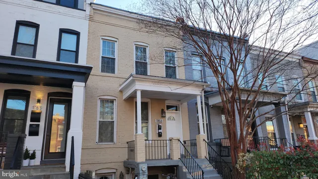a front view of a house with a tree