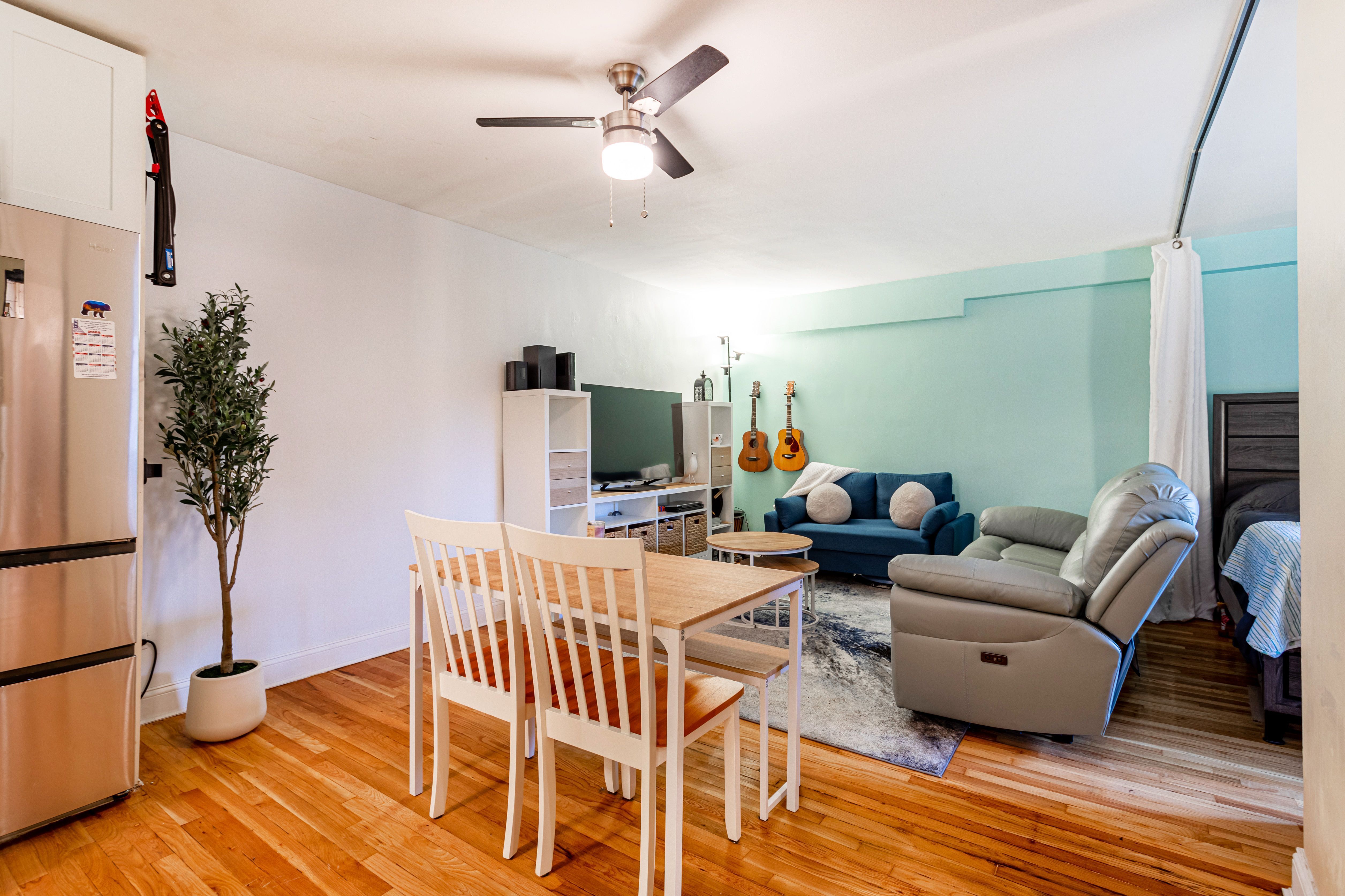 65-15 38th Avenue, Unit 2A Queens, NY 11377 - Photo 5 of 16 a living room with furniture a flat screen tv and a potted plant