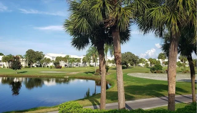 a view of a yard with lake view